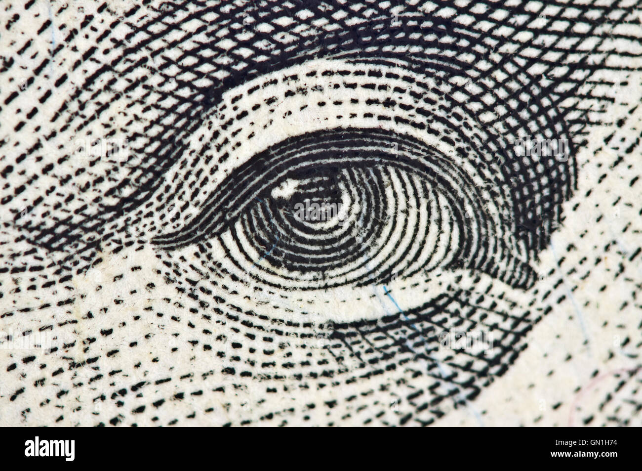 Eye on a banknote of dollar USA, Macro Stock Photo