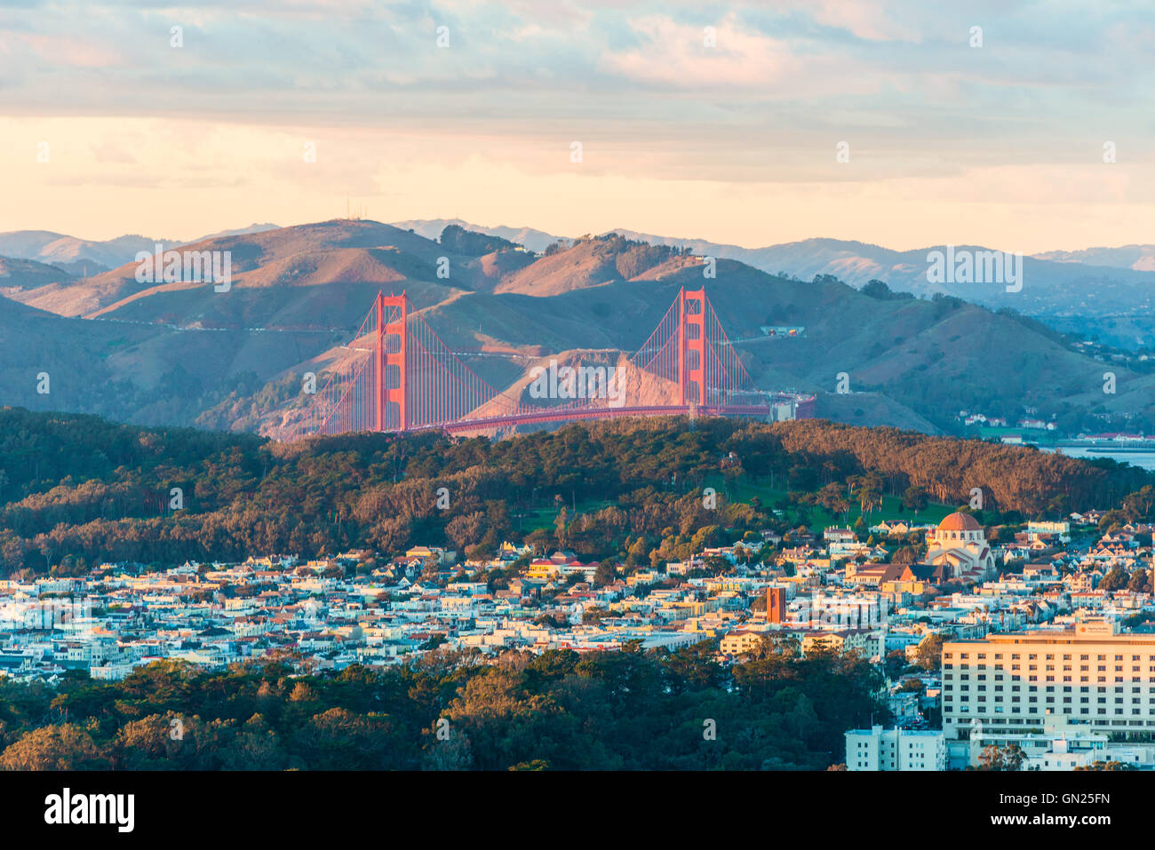 Golden Gate Bridge from Twin Peak Stock Photo