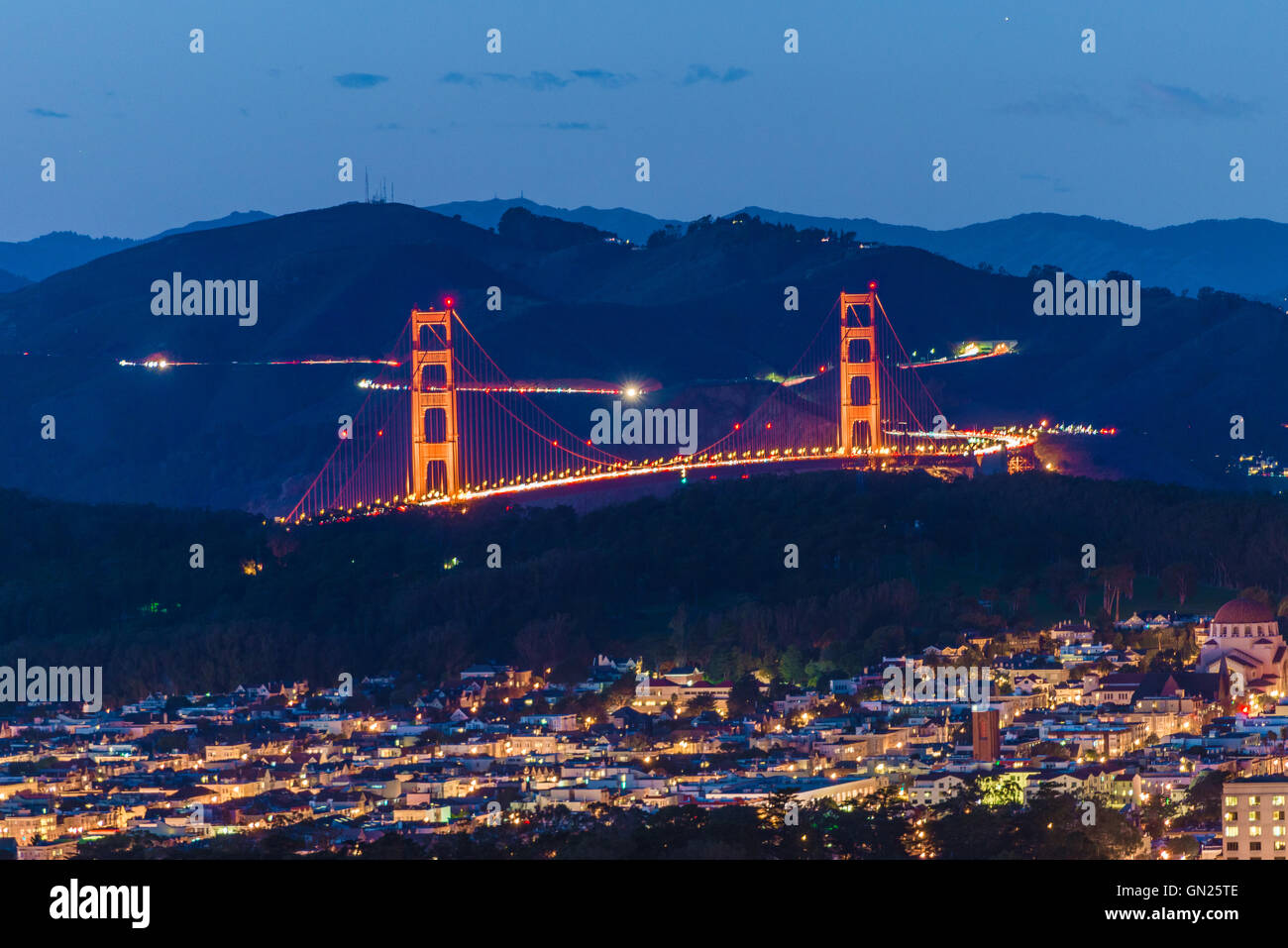 Golden Gate Bridge from Twin Peak Stock Photo