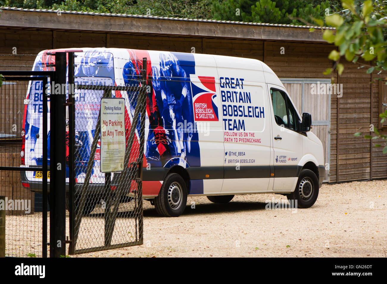 Great British Bobsleigh Team van at Bath University iln ivery of British winter sports team, 'on the path to Pyeonchang' Stock Photo
