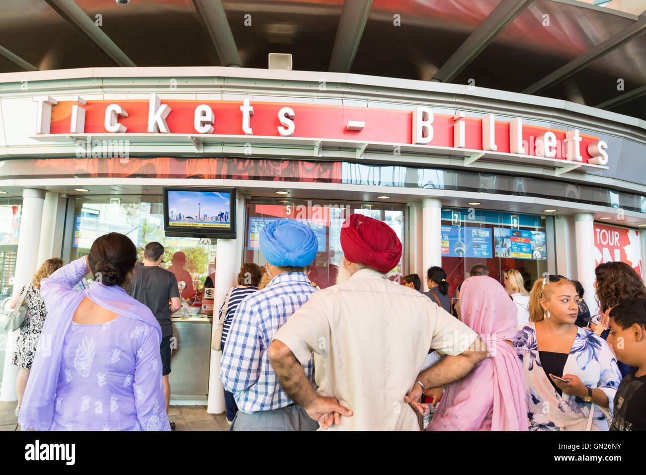 CN Tower, Toronto, Canada - people queuing for tickets Stock Photo