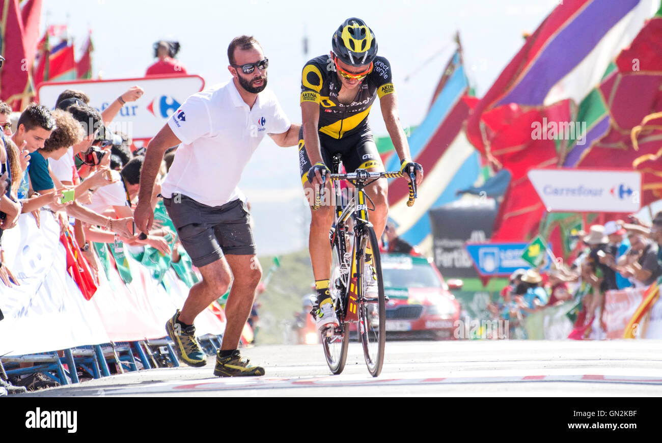 La Camperona, Spain. 27th August, 2016. Perrig Quemeneur (Direct Energie) finishes the 8th stage of cycling race ‘La Vuelta a España’ (Tour of Spain) between Villalpando and Climb of La Camperona on August 27, 2016 in Leon, Spain. Credit: David Gato/Alamy Live News Stock Photo