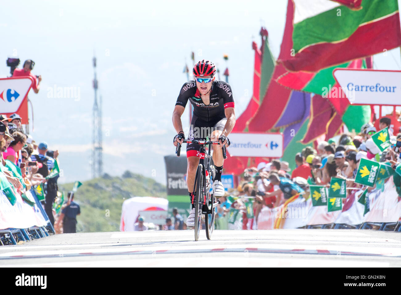 La Camperona, Spain. 27th August, 2016. Scott Thwaites (Bora - Argon 18) finishes the 8th stage of cycling race ‘La Vuelta a España’ (Tour of Spain) between Villalpando and Climb of La Camperona on August 27, 2016 in Leon, Spain. Credit: David Gato/Alamy Live News Stock Photo