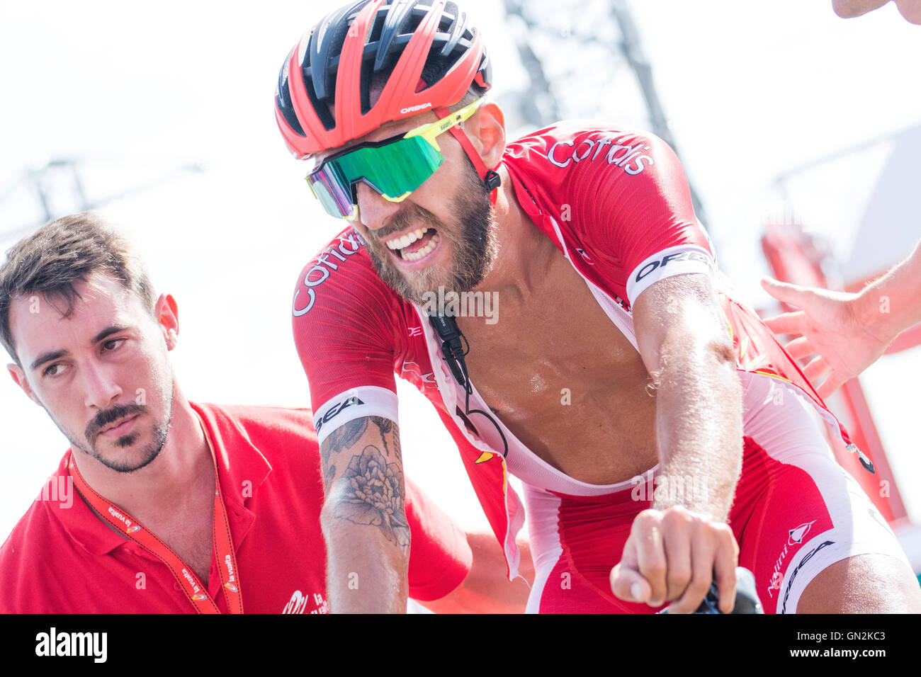 La Camperona, Spain. 27th August, 2016. Loic Chetout (Cofidis) finishes the 8th stage of cycling race ‘La Vuelta a España’ (Tour of Spain) between Villalpando and Climb of La Camperona on August 27, 2016 in Leon, Spain. Credit: David Gato/Alamy Live News Stock Photo