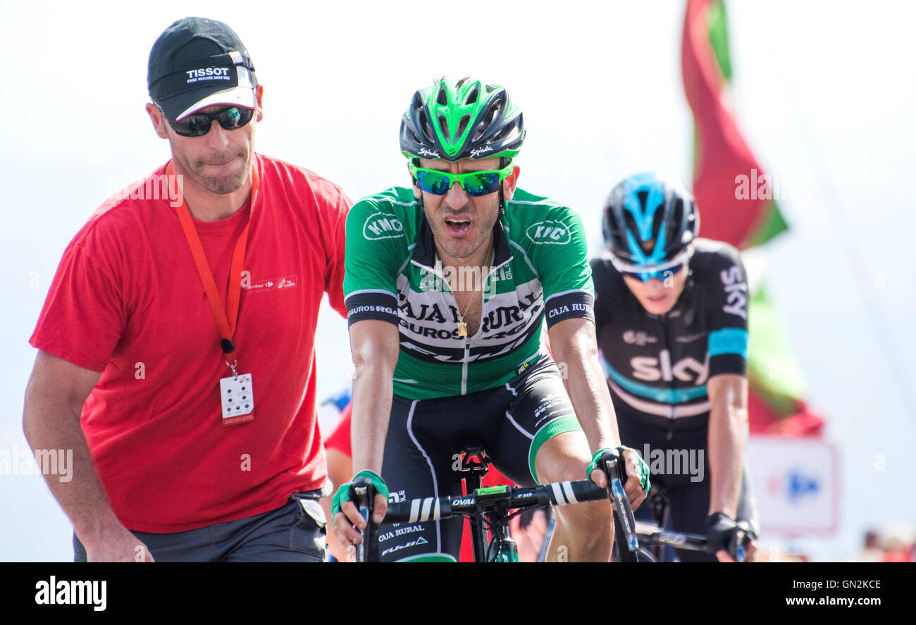 La Camperona, Spain. 27th August, 2016. Sergio Pardilla (Caja Rural) finishes the 8th stage of cycling race ‘La Vuelta a España’ (Tour of Spain) between Villalpando and Climb of La Camperona on August 27, 2016 in Leon, Spain. Credit: David Gato/Alamy Live News Stock Photo