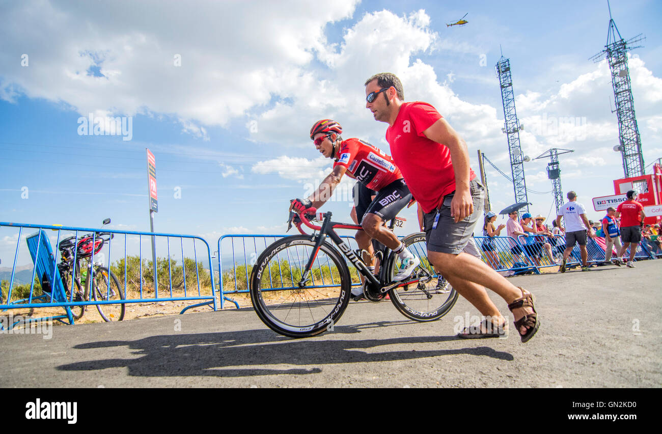 La Camperona, Spain. 27th August, 2016. Darwin Atapuma (BMC Pro Cycling Team) finishes the 8th stage of cycling race ‘La Vuelta a España’ (Tour of Spain) between Villalpando and Climb of La Camperona on August 27, 2016 in Leon, Spain. Credit: David Gato/Alamy Live News Stock Photo