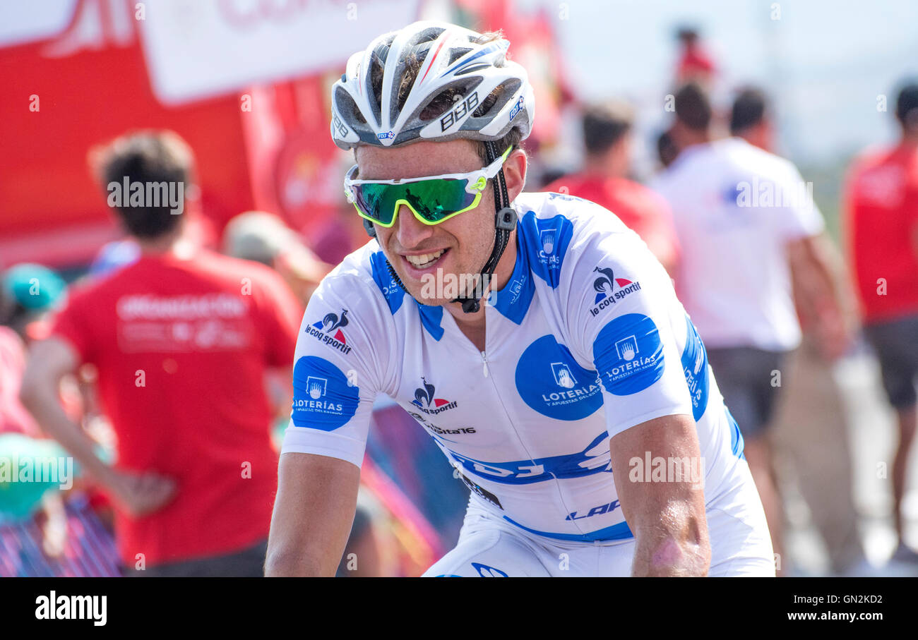 La Camperona, Spain. 27th August, 2016. Alexandre Geniez (FDJ) finishes the 8th stage of cycling race ‘La Vuelta a España’ (Tour of Spain) between Villalpando and Climb of La Camperona on August 27, 2016 in Leon, Spain. Credit: David Gato/Alamy Live News Stock Photo