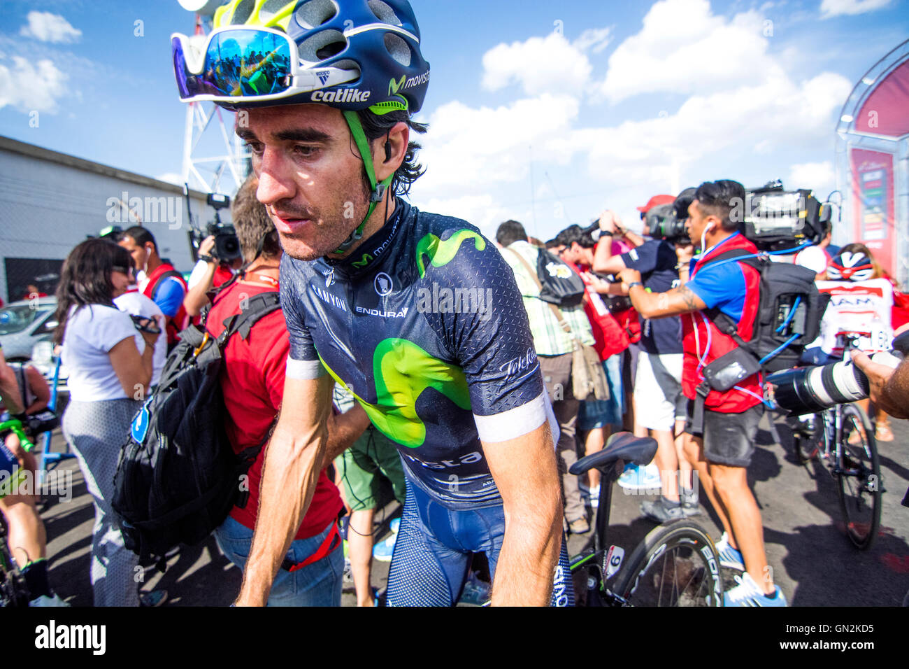 La Camperona, Spain. 27th August, 2016. Daniel Moreno (Movistar Team) finishes the 8th stage of cycling race ‘La Vuelta a España’ (Tour of Spain) between Villalpando and Climb of La Camperona on August 27, 2016 in Leon, Spain. Credit: David Gato/Alamy Live News Stock Photo