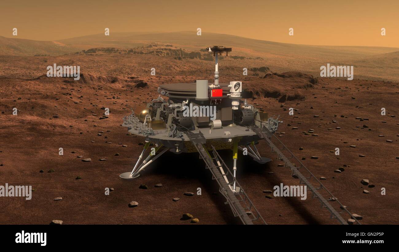 Beijing, China. 28th Aug, 2016. Picture released on Aug. 23, 2016 by lunar probe and space project center of Chinese State Administration of Science, Technology and Industry for National Defence shows the concept portraying what the Mars rover and lander would look like. © Xinhua/Alamy Live News Stock Photo