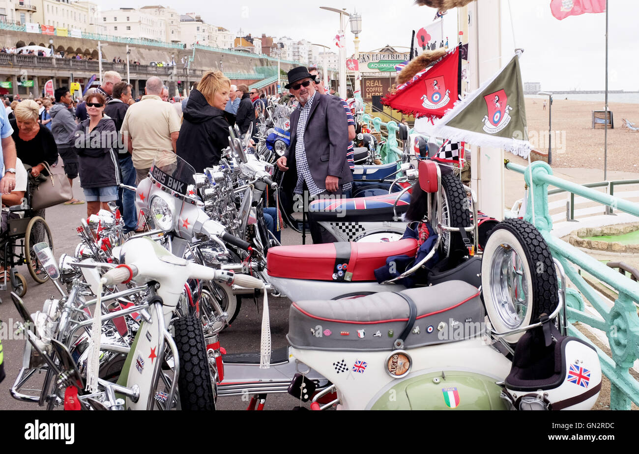 Brighton, UK. 28th August, 2016. Thousands of mods and their scooters