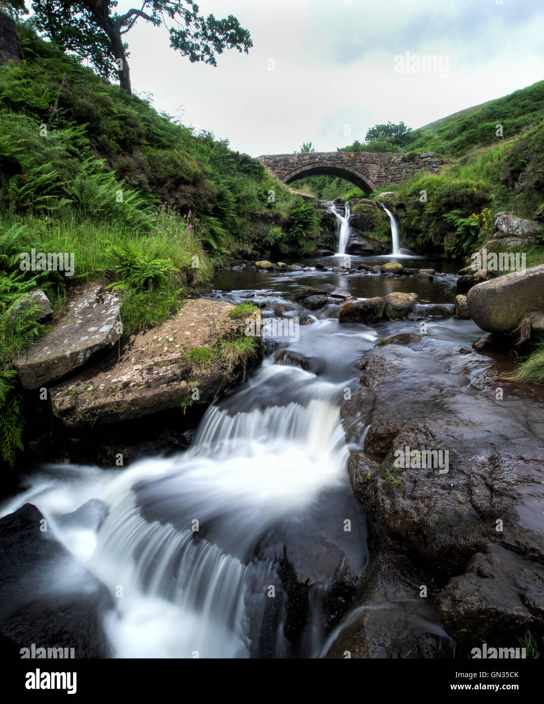 Waterfall at Three Shires Head and Panniers Pool Peak District Stock