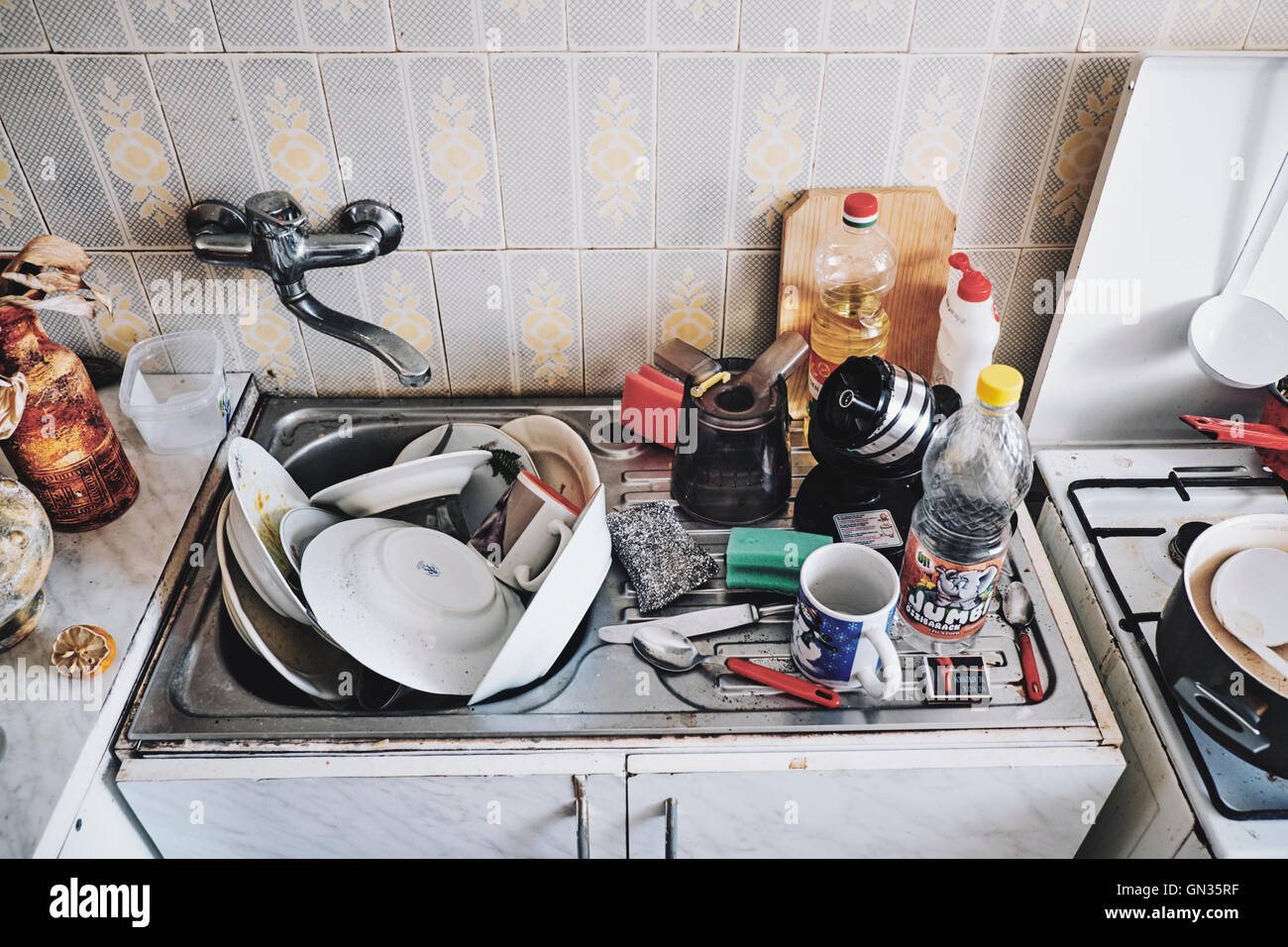 Dirty dishes, mess, disorder, household Stock Photo Alamy