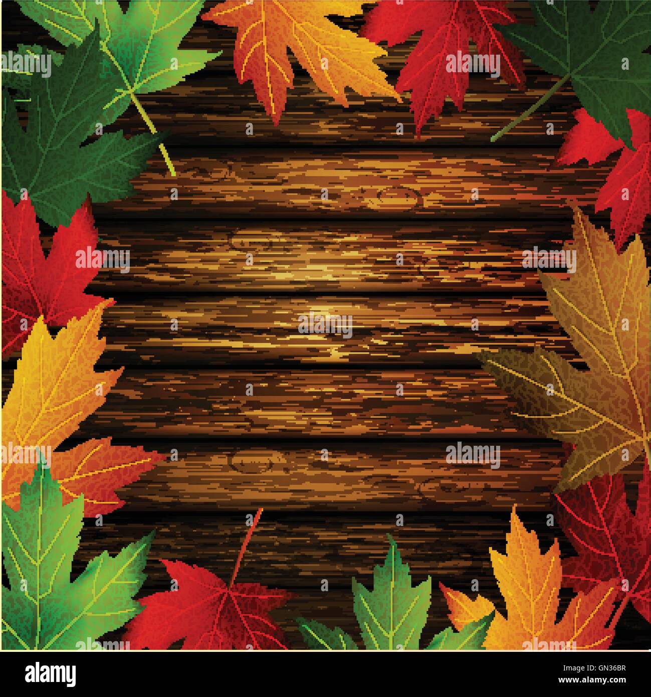 Wooden wall with autumn leaves frame Stock Vector Image & Art - Alamy