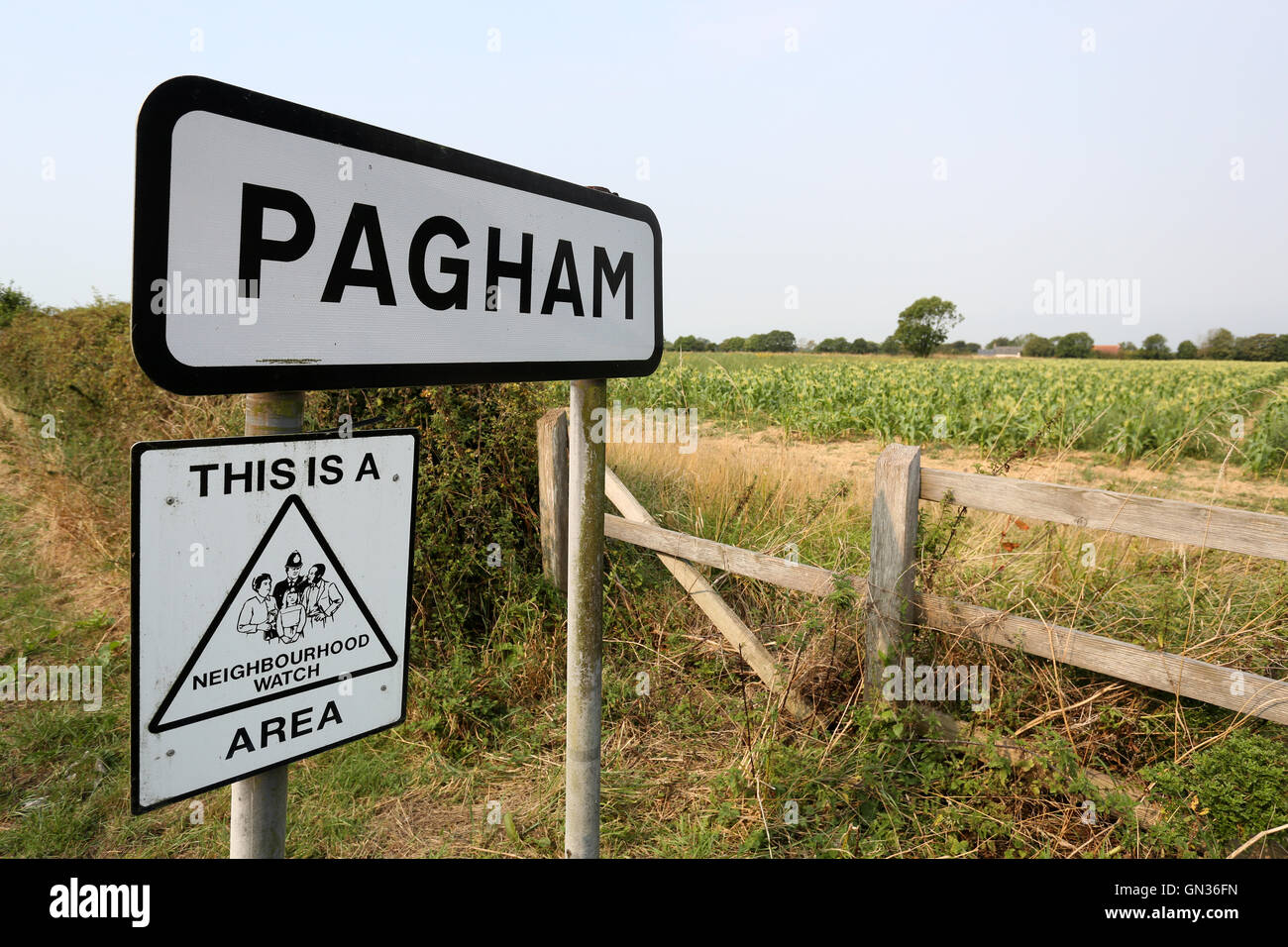 Sign for Pagham, West Sussex, UK. Stock Photo