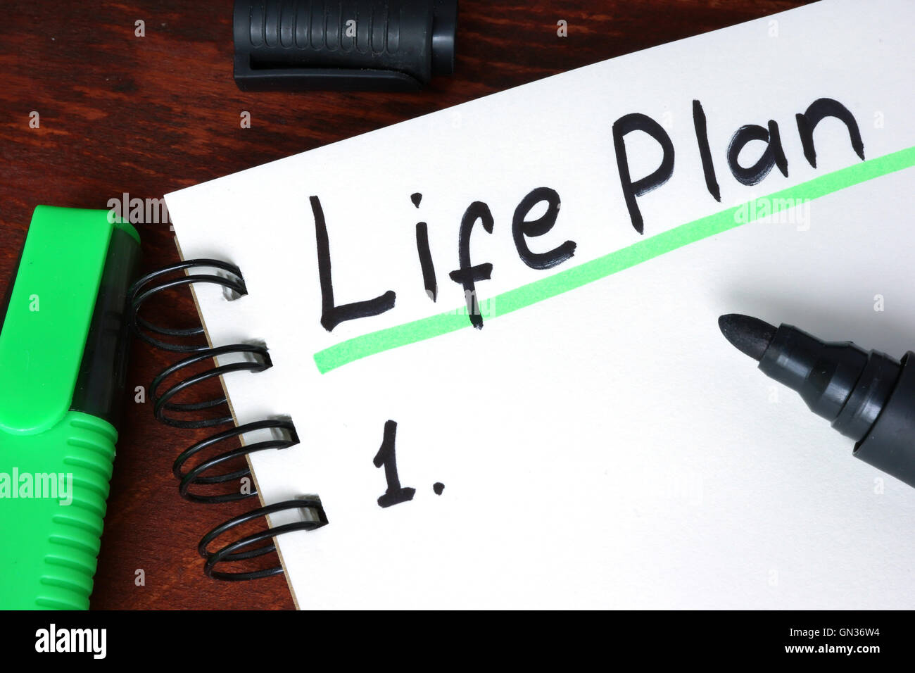 Life plan written on a notebook. Motivation concept. Stock Photo