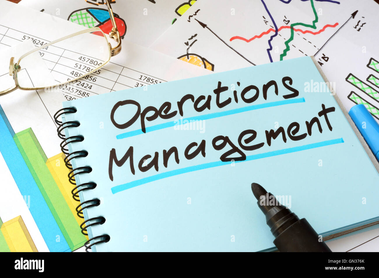 Operations Management written on a notepad sheet. Stock Photo