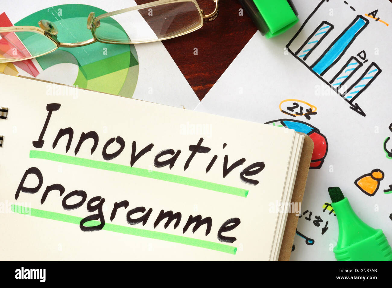 Innovative programme sign written in a notepad. Stock Photo