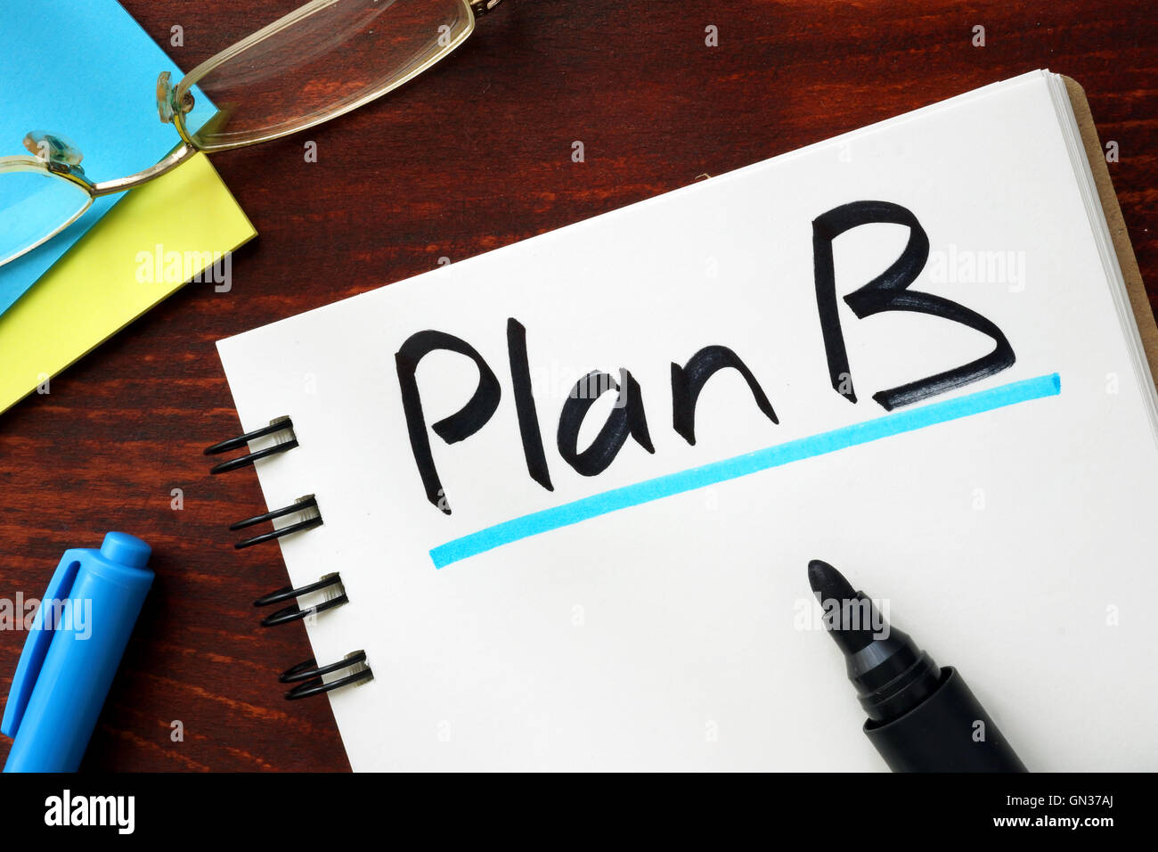 Plan B sign written in a notepad. Stock Photo