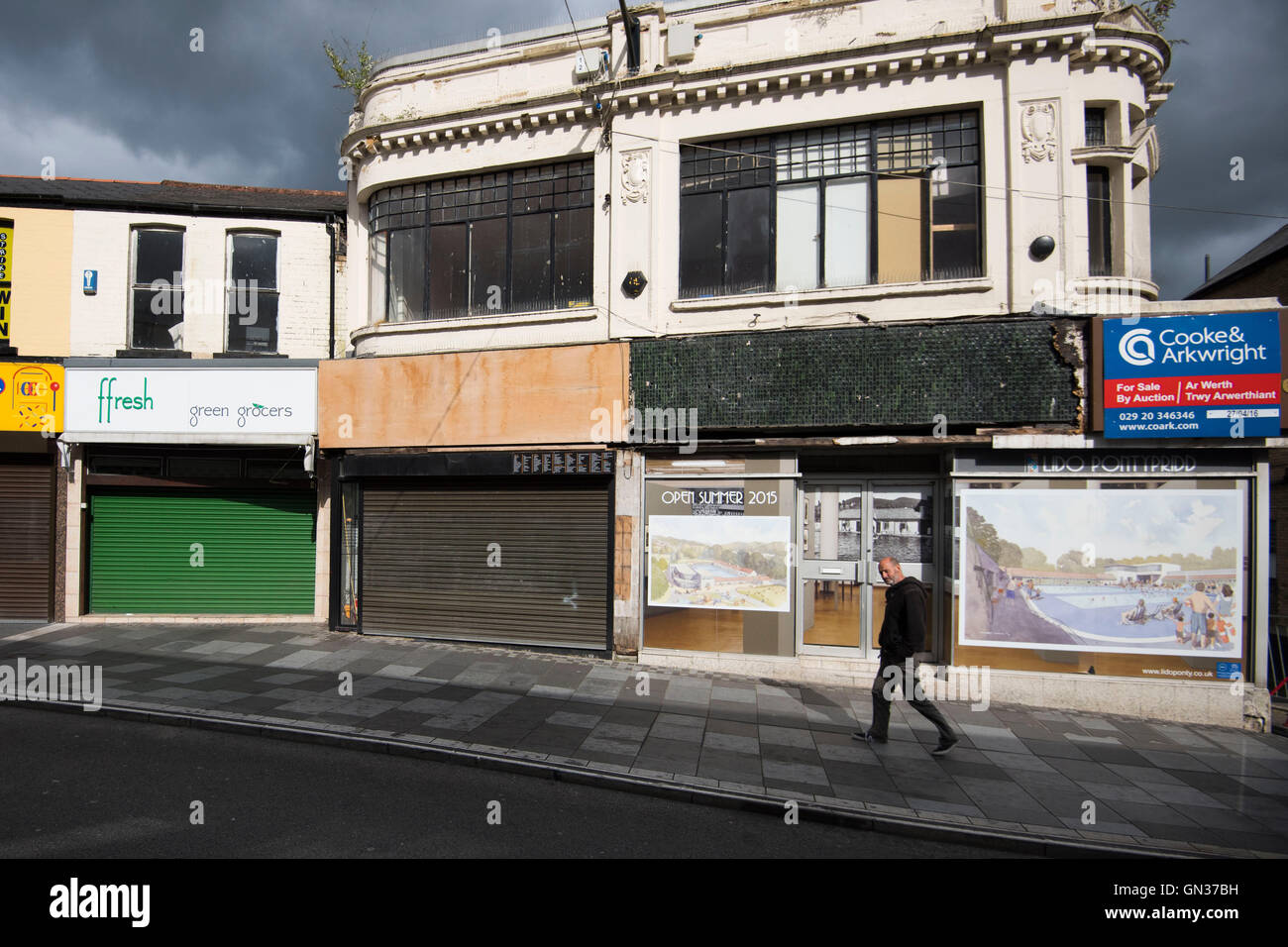 General view of Pontypridd High Street, in Pontypridd, South Wales, UK