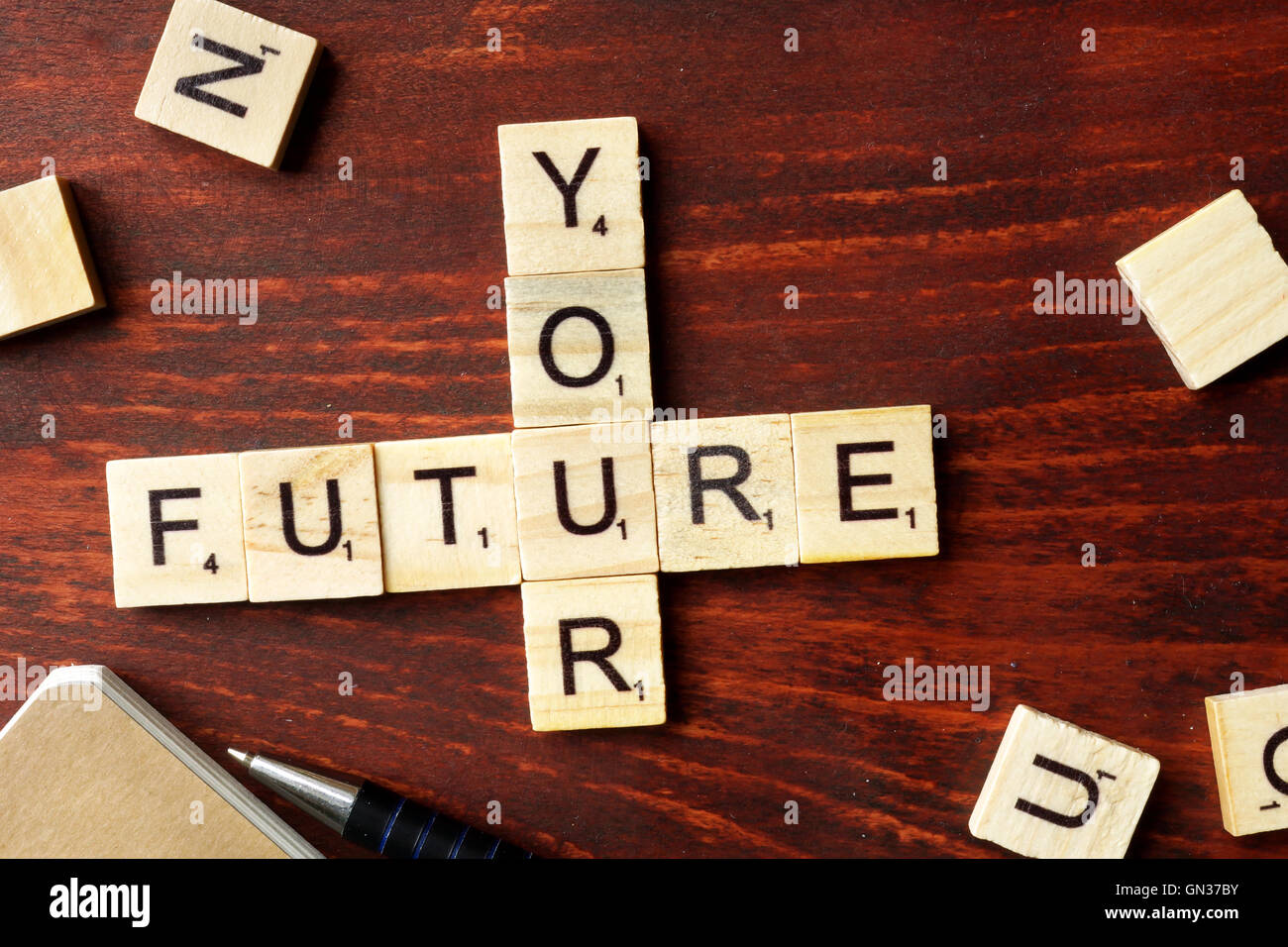 Words Your Future from wooden blocks with letters. Stock Photo