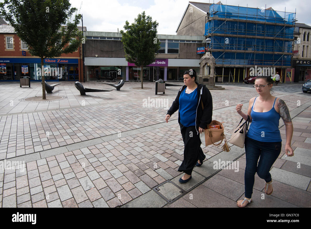 General view of Pontypridd High Street, in Pontypridd, South Wales, UK