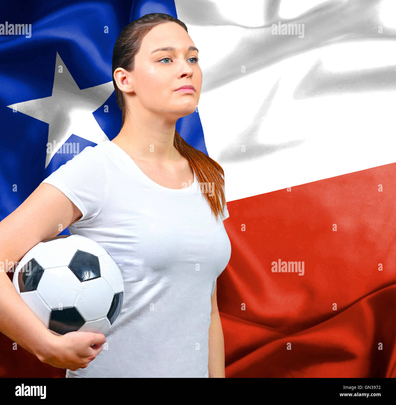 Proud woman football fan of Chile Stock Photo