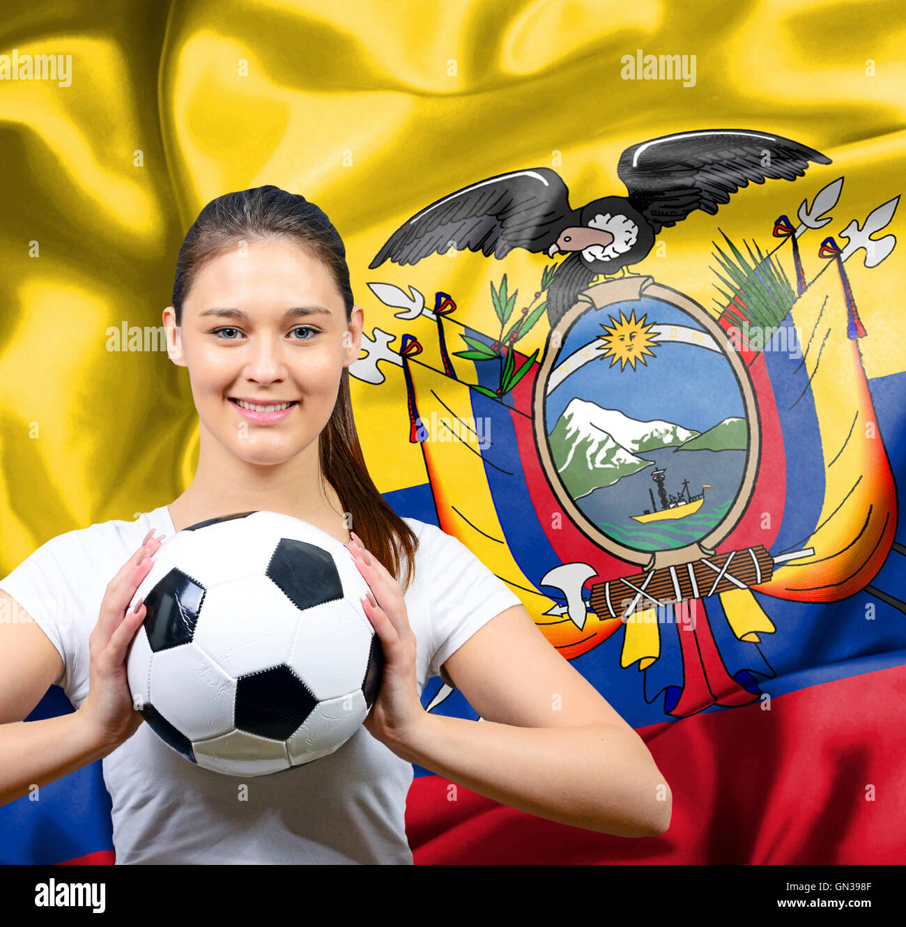 Proud woman football fan of Ecuador Stock Photo