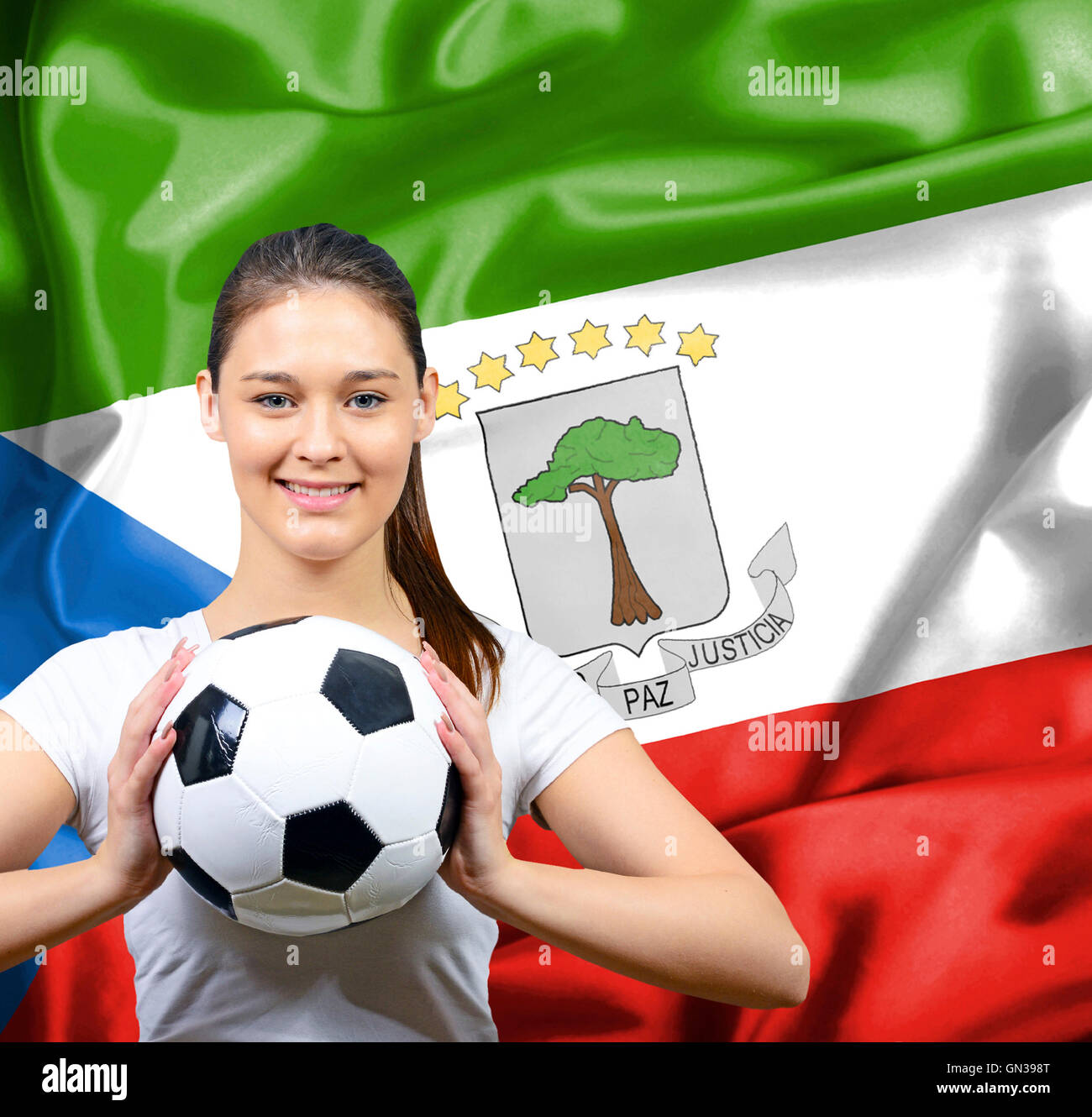 Proud woman football fan of Equatorial Guinea Stock Photo