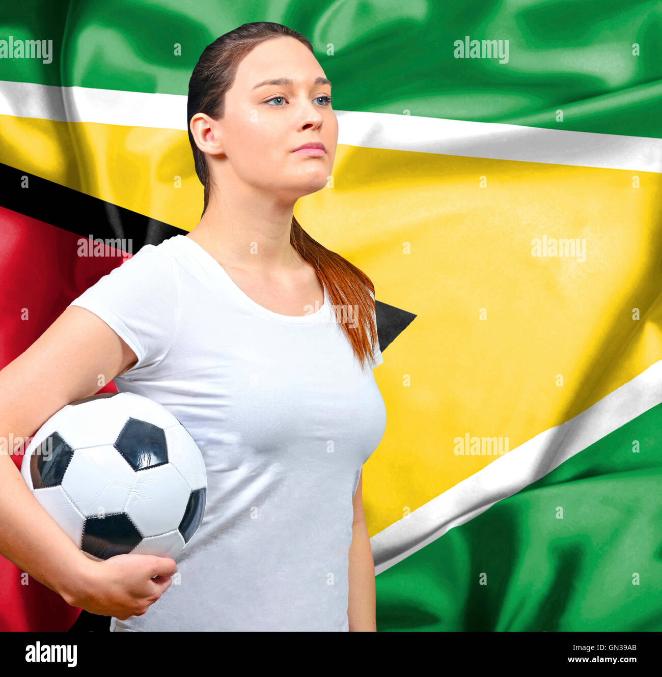 Proud woman football fan of Guyana Stock Photo