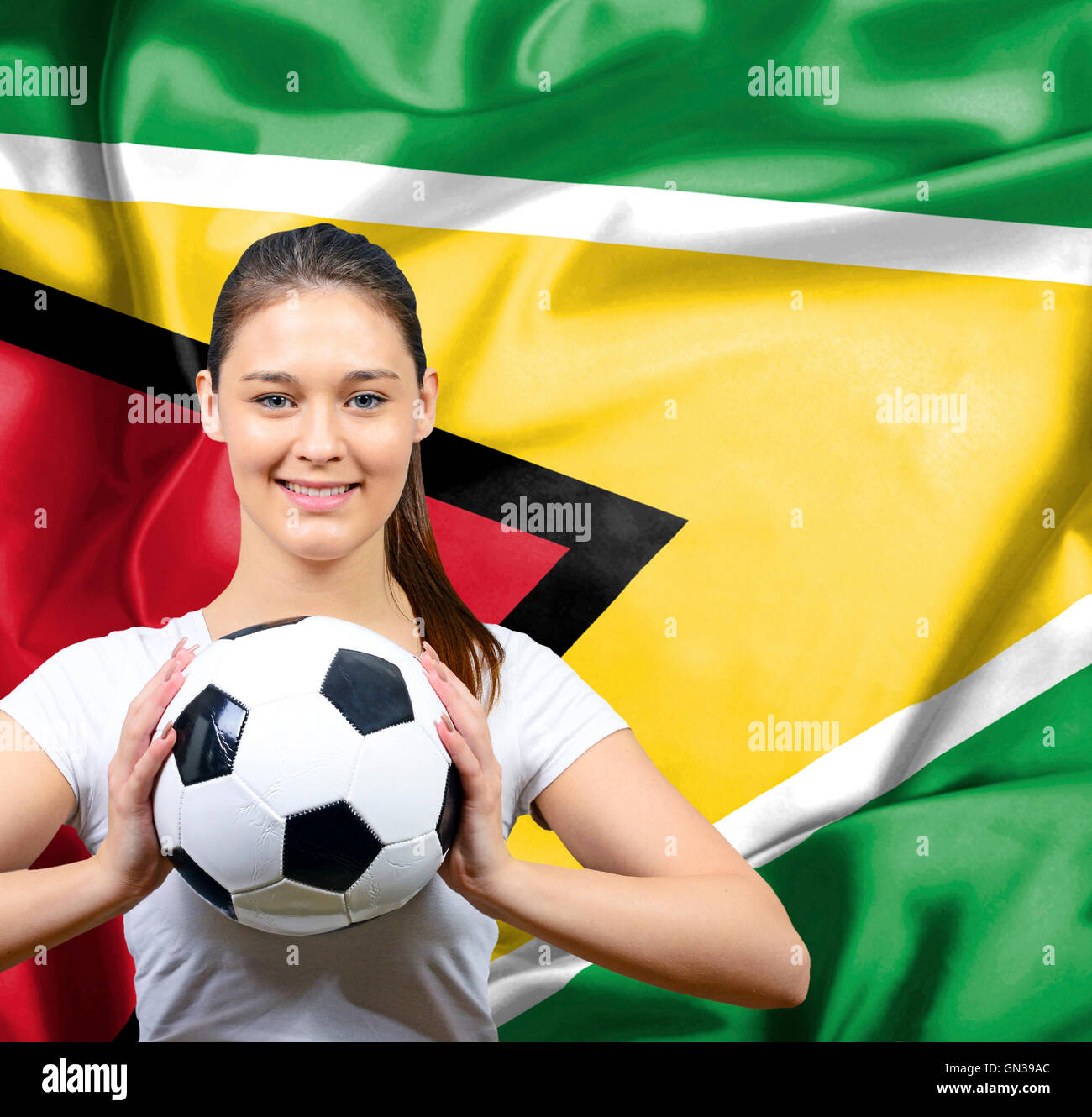 Proud woman football fan of Guyana Stock Photo