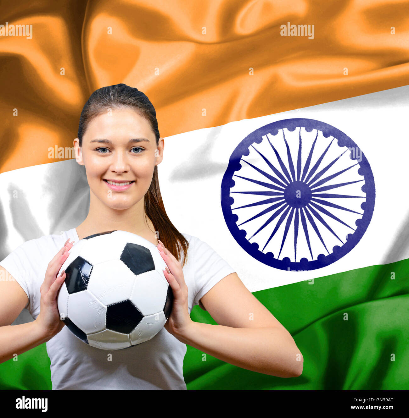 Proud woman football fan of India Stock Photo Alamy