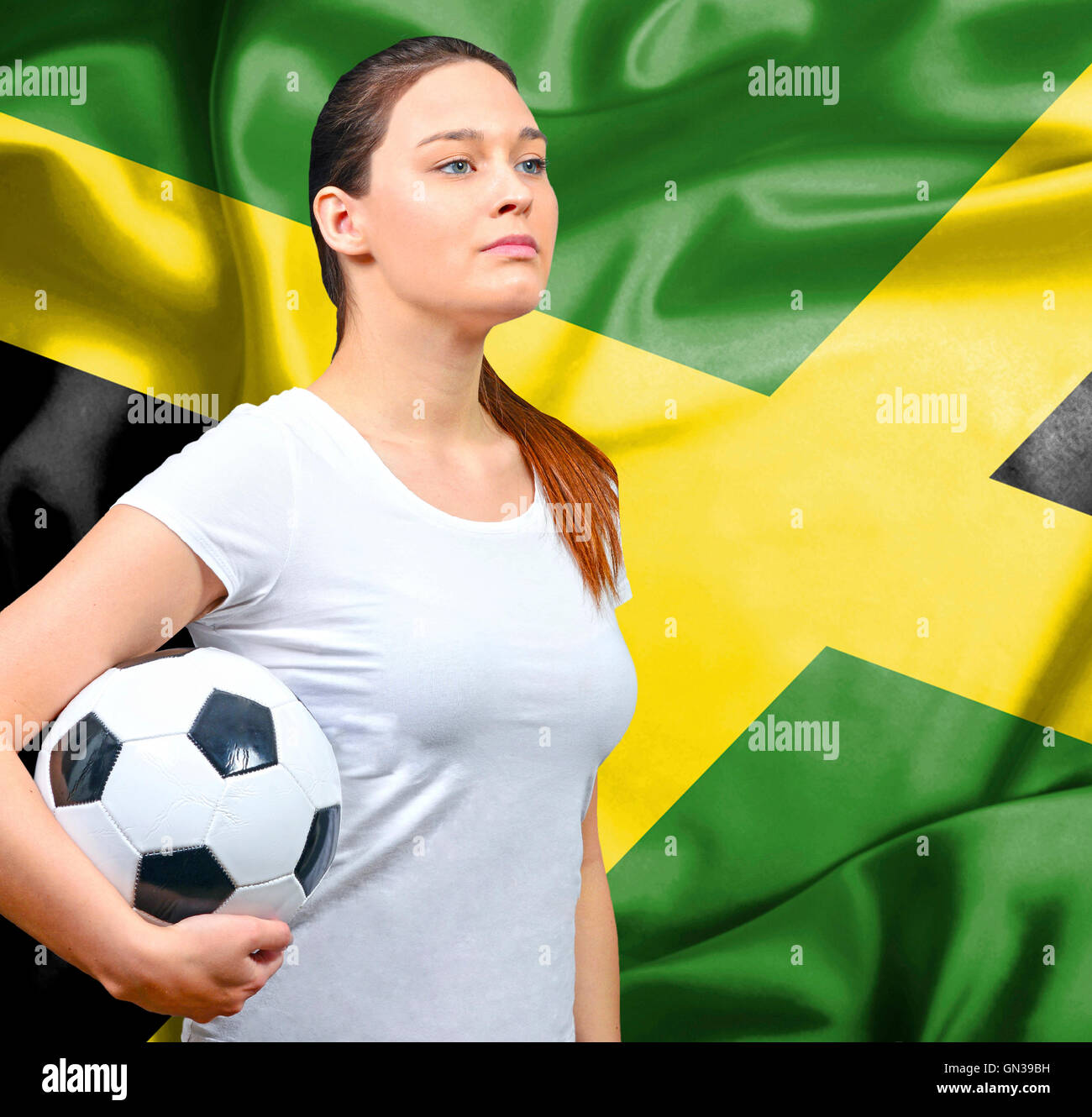 Proud woman football fan of Jamaica Stock Photo Alamy