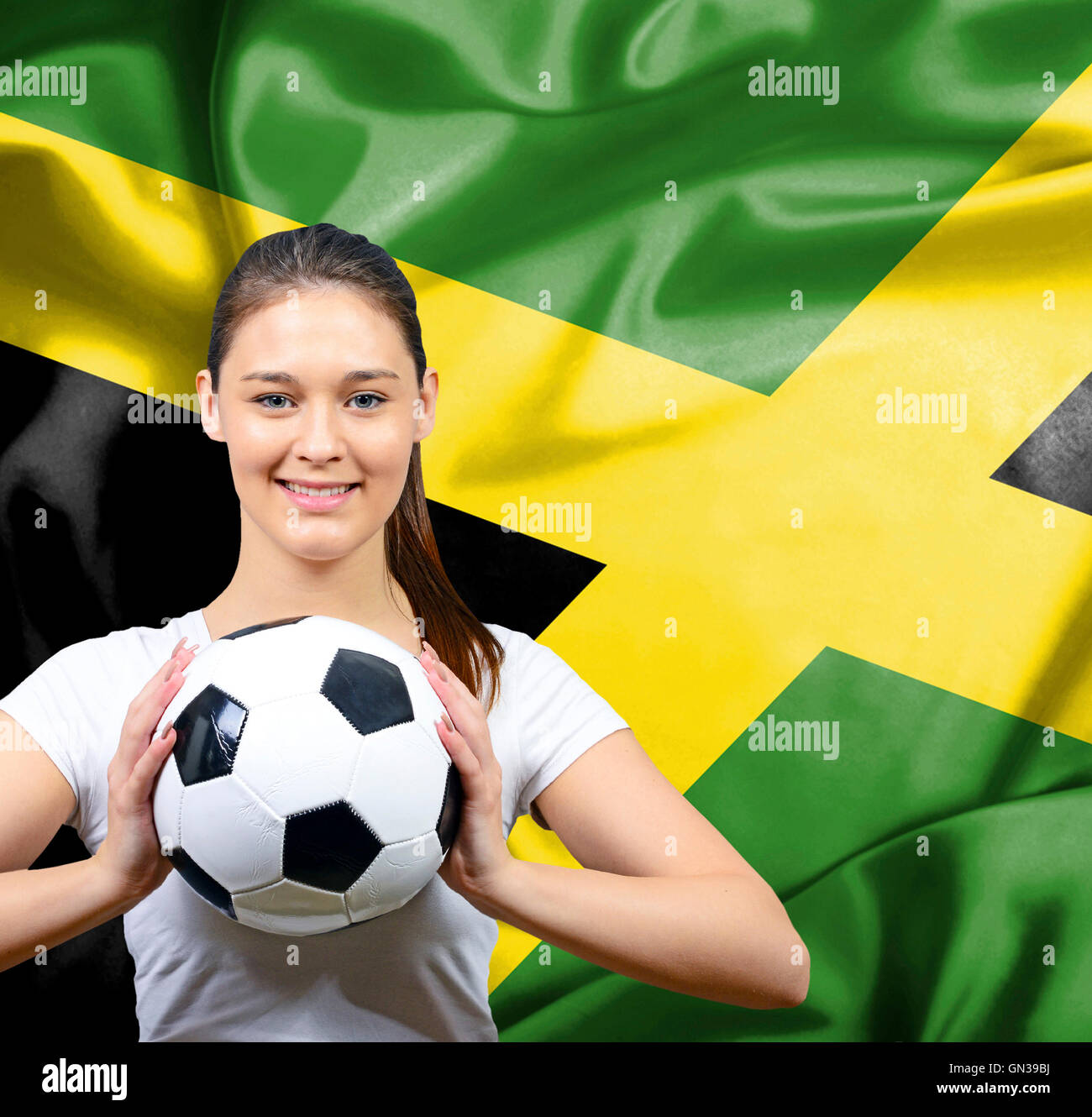 Proud woman football fan of Jamaica Stock Photo Alamy