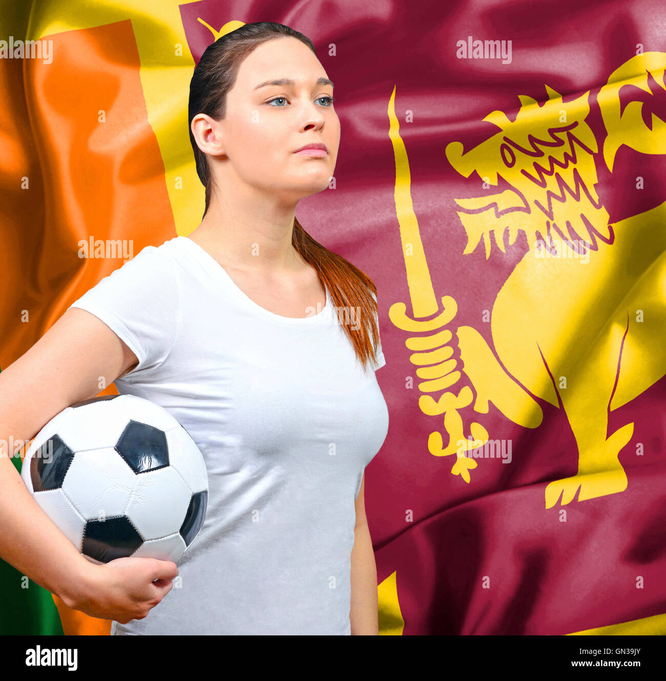 Proud woman football fan of Sri Lanka Stock Photo