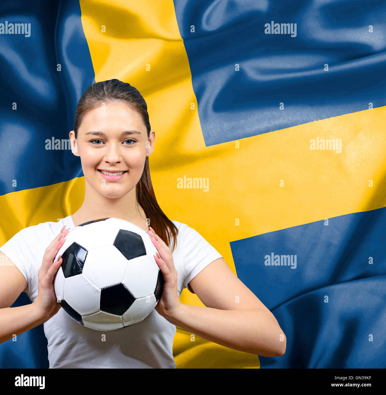Proud woman football fan of Sweden Stock Photo Alamy