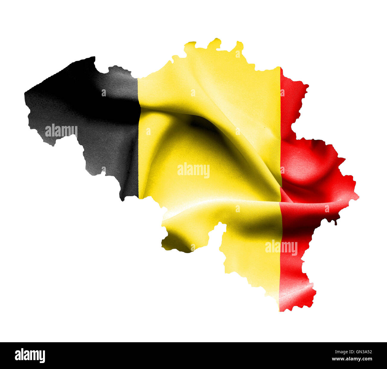 Map of Belgium with waving flag isolated on white Stock Photo - Alamy