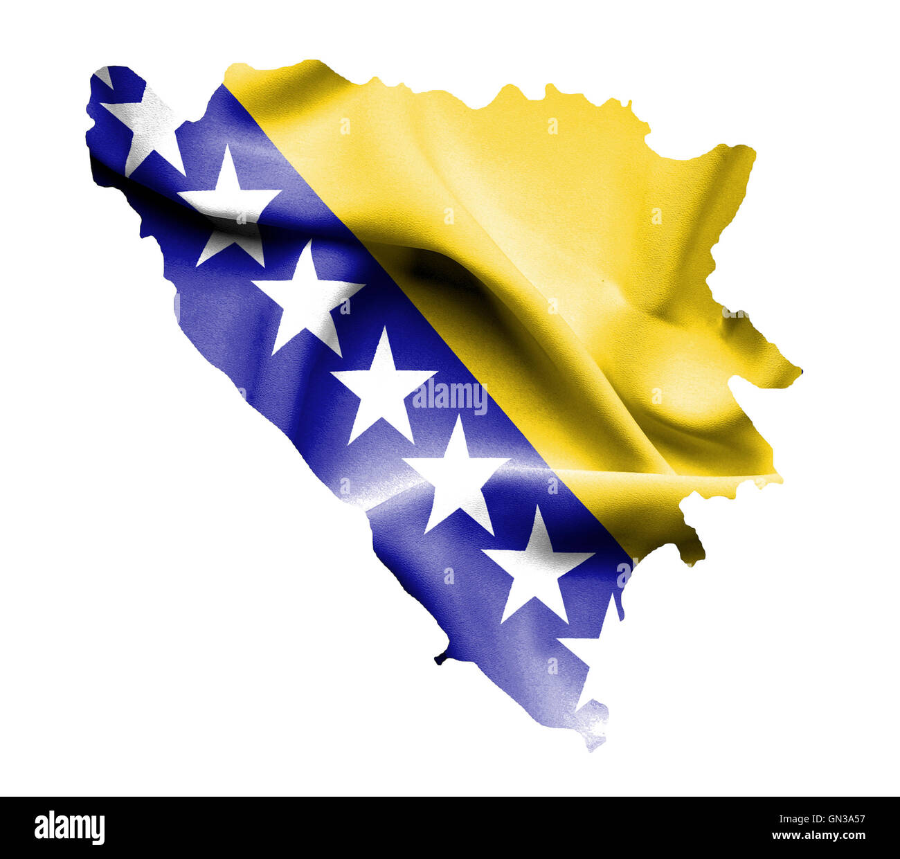 Map of Bosnia and Herzegovina with waving flag isolated on white Stock ...