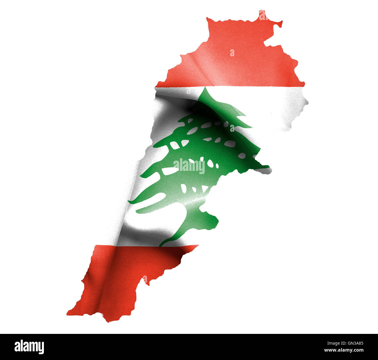 Map of Lebanon with waving flag isolated on white Stock Photo - Alamy