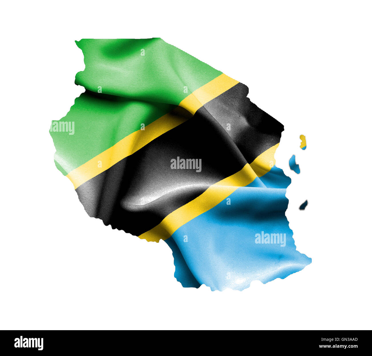 Map of Tanzania with waving flag isolated on white Stock Photo - Alamy