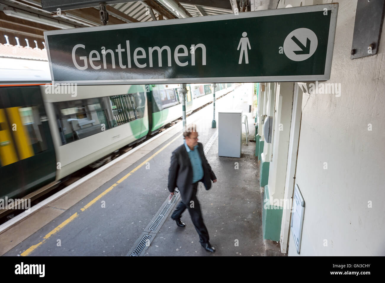 A commuter using the platform toilet facilities near Brighton station ...