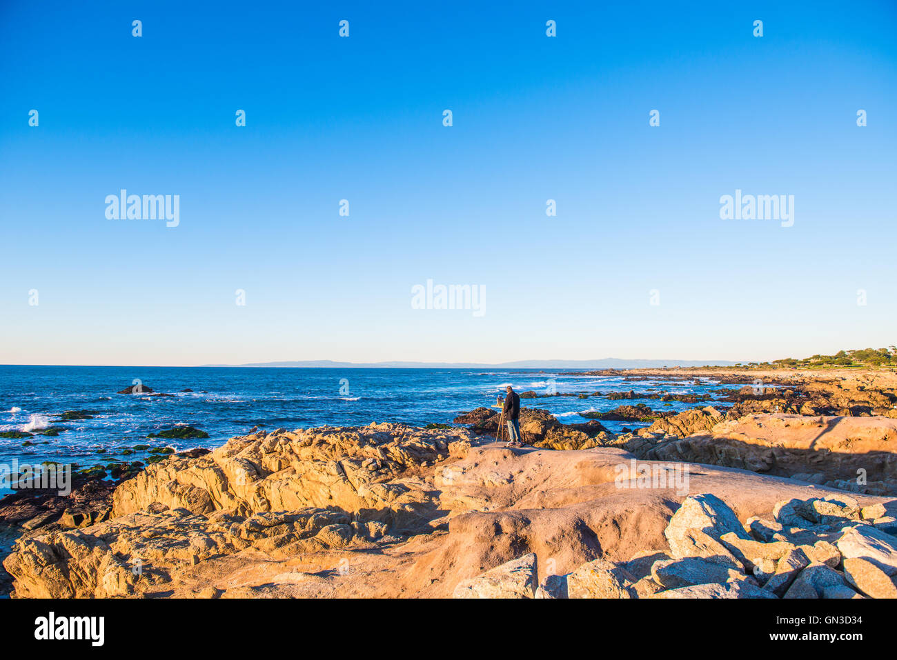 Artist painting on the rocks ocean Stock Photo - Alamy