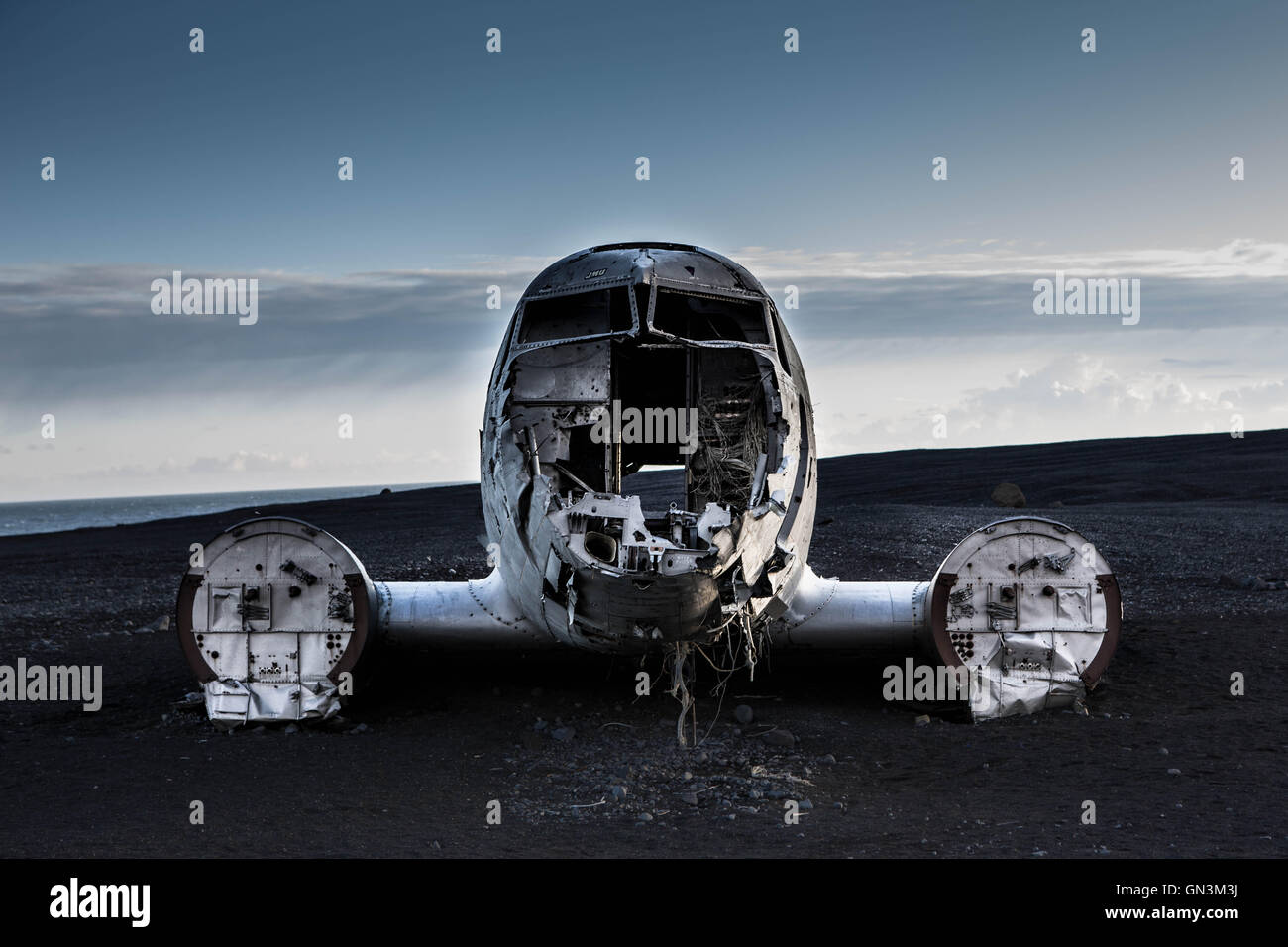 DC-3 US Navy Plane Crash Wreckage Site in Vik, Iceland Stock Photo