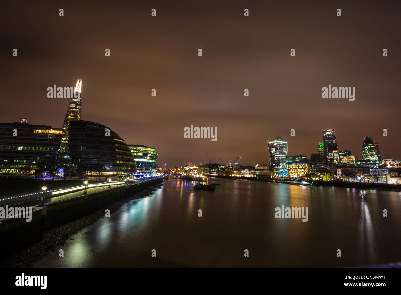 London Skyline, Shard, Walkie Talkie, Gherkin, Thames Stock Photo