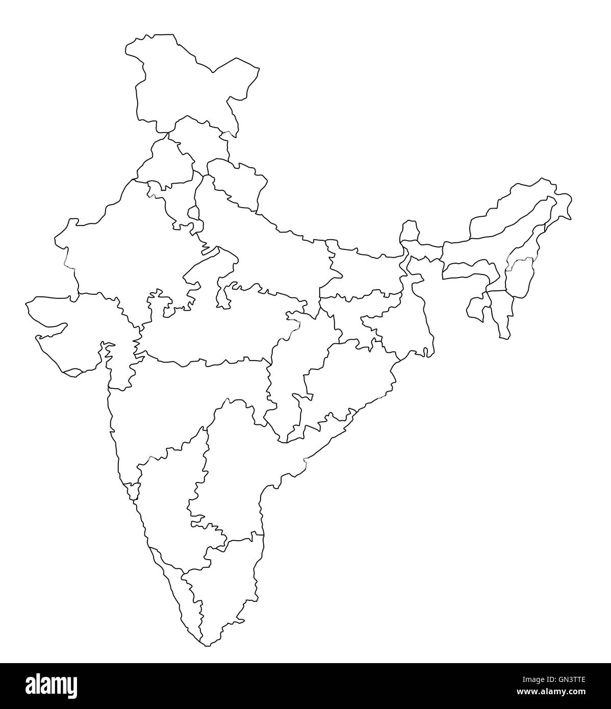 Physical Map Of India Black And White Map Of India Black And White Stock Photos & Images - Alamy