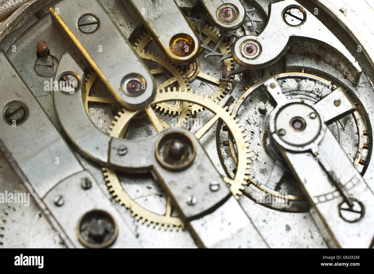 Metal Cogwheels Inside Oldest Clockwork. Conceptual photo for your