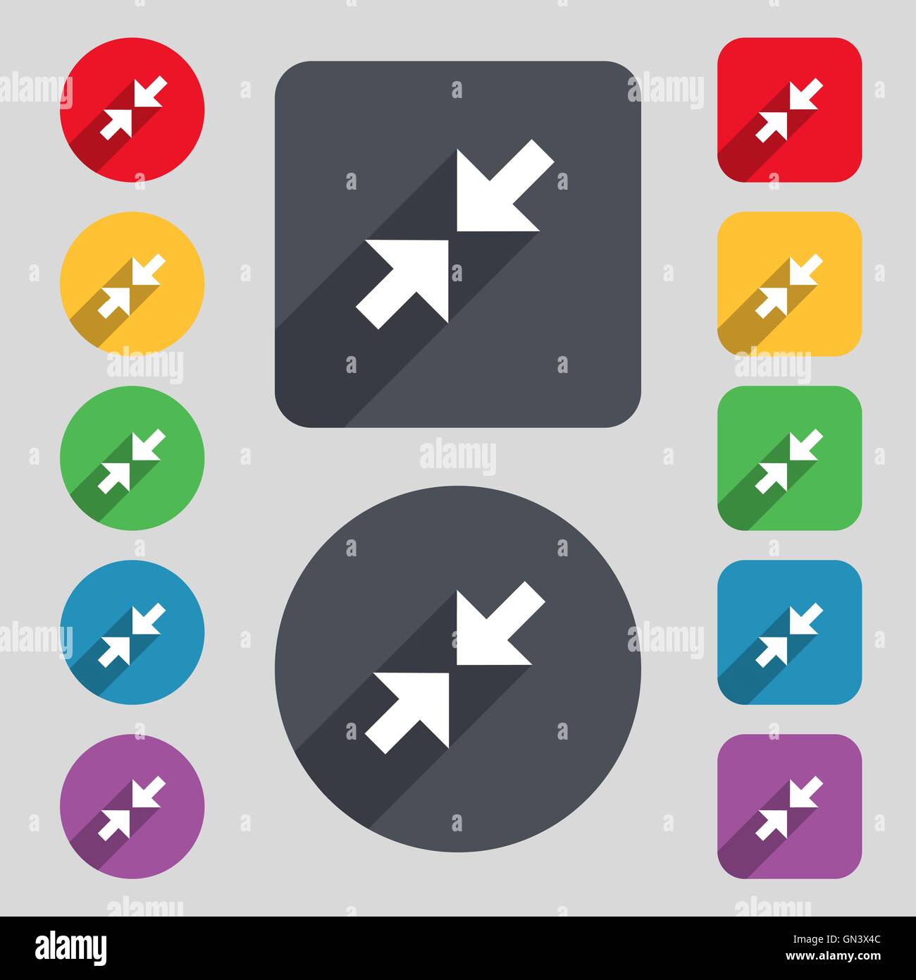 Exit full screen icon sign. A set of 12 colored buttons and a long ...