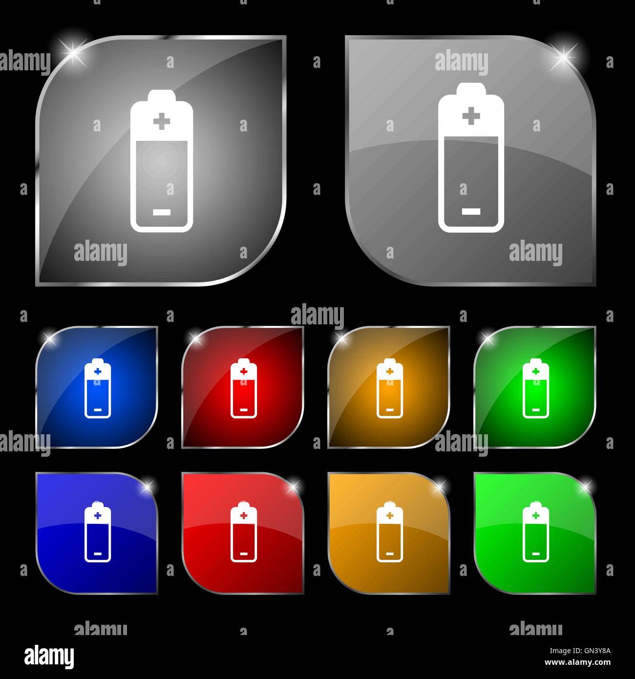 battery icon sign. Set of ten colorful buttons with glare. Vector Stock ...