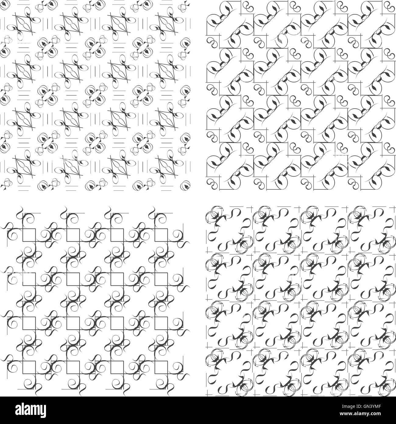 Set Of Black And White Geometric Seamless Patterns Vector Backgrounds