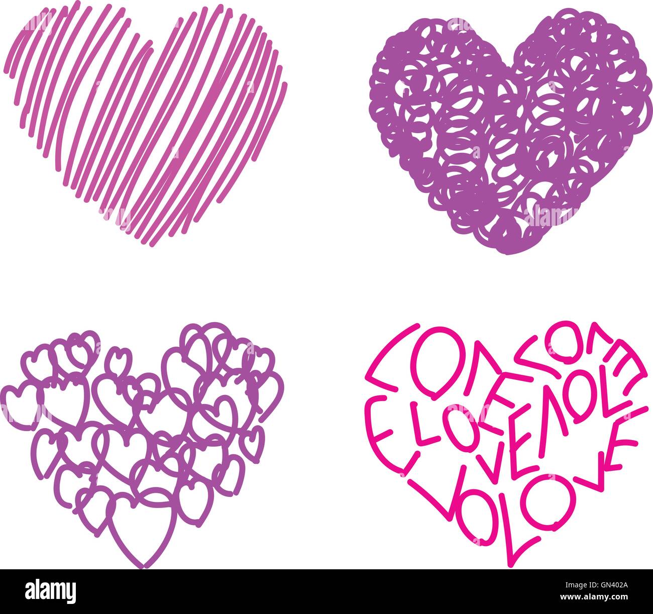 Four Drawing Hearts Stock Vector