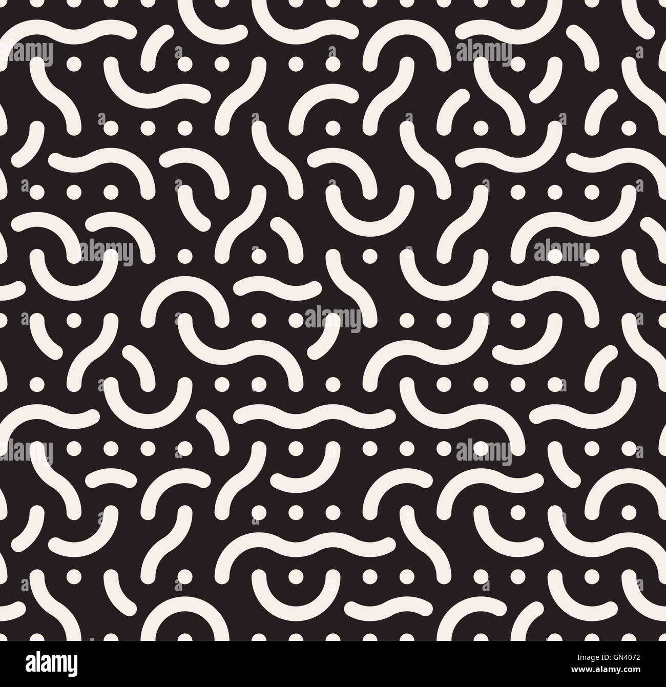 Vector Seamless Black and White Rounded Lines Memphis Style Jumble ...